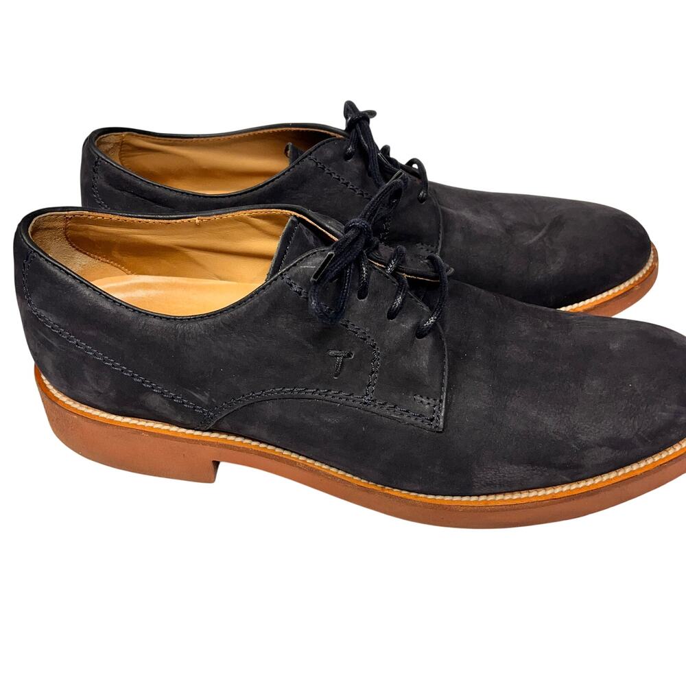 Men's TOD'S sz 10 blue suede lace up derby oxford matte leather midnight blue